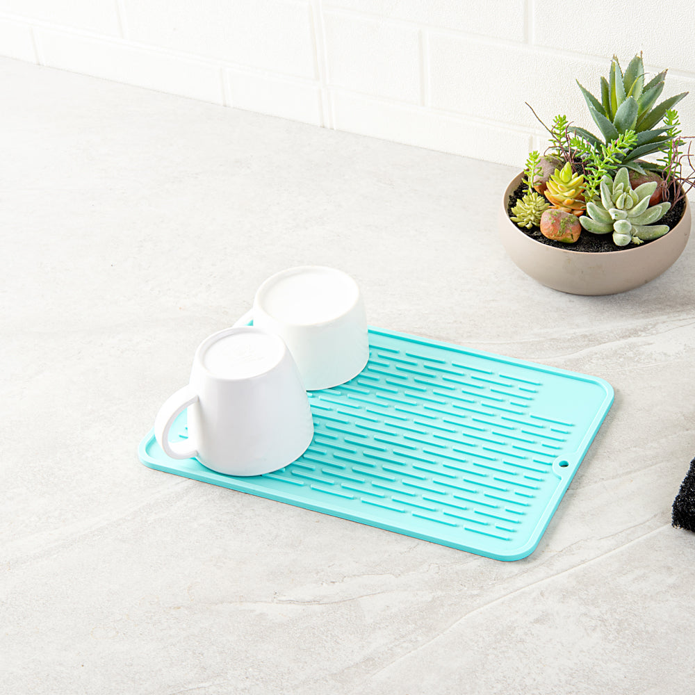 Comfy Grip Rectangle Turquoise Silicone Dish Drying Mat - 11 3/4" x 7 3/4" x 1/4" - 1 count box