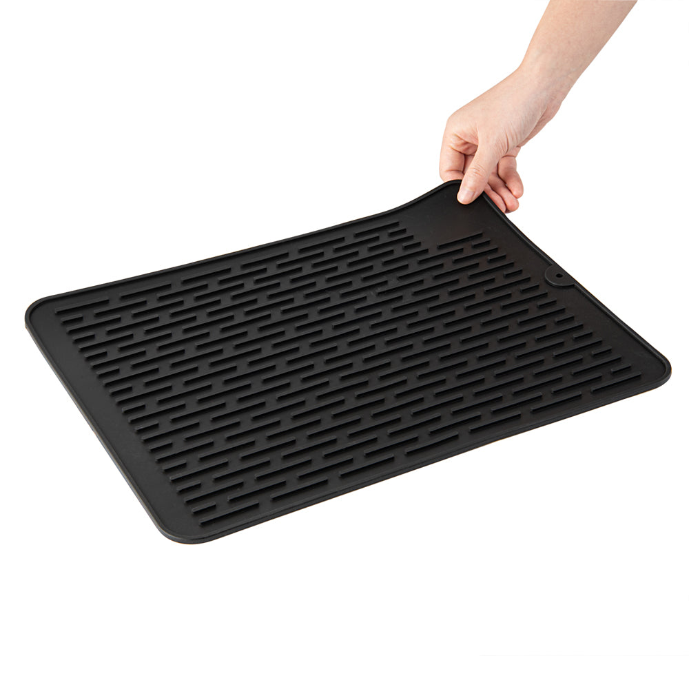 Comfy Grip Rectangle Black Silicone Dish Drying Mat - 15 3/4" x 11 3/4" - 1 count box