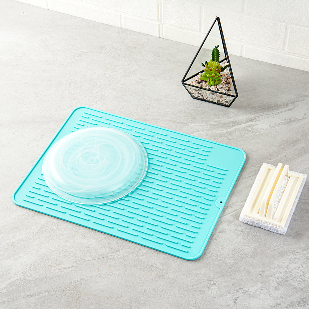 Comfy Grip Rectangle Turquoise Silicone Dish Drying Mat - 15 3/4" x 11 3/4" - 1 count box