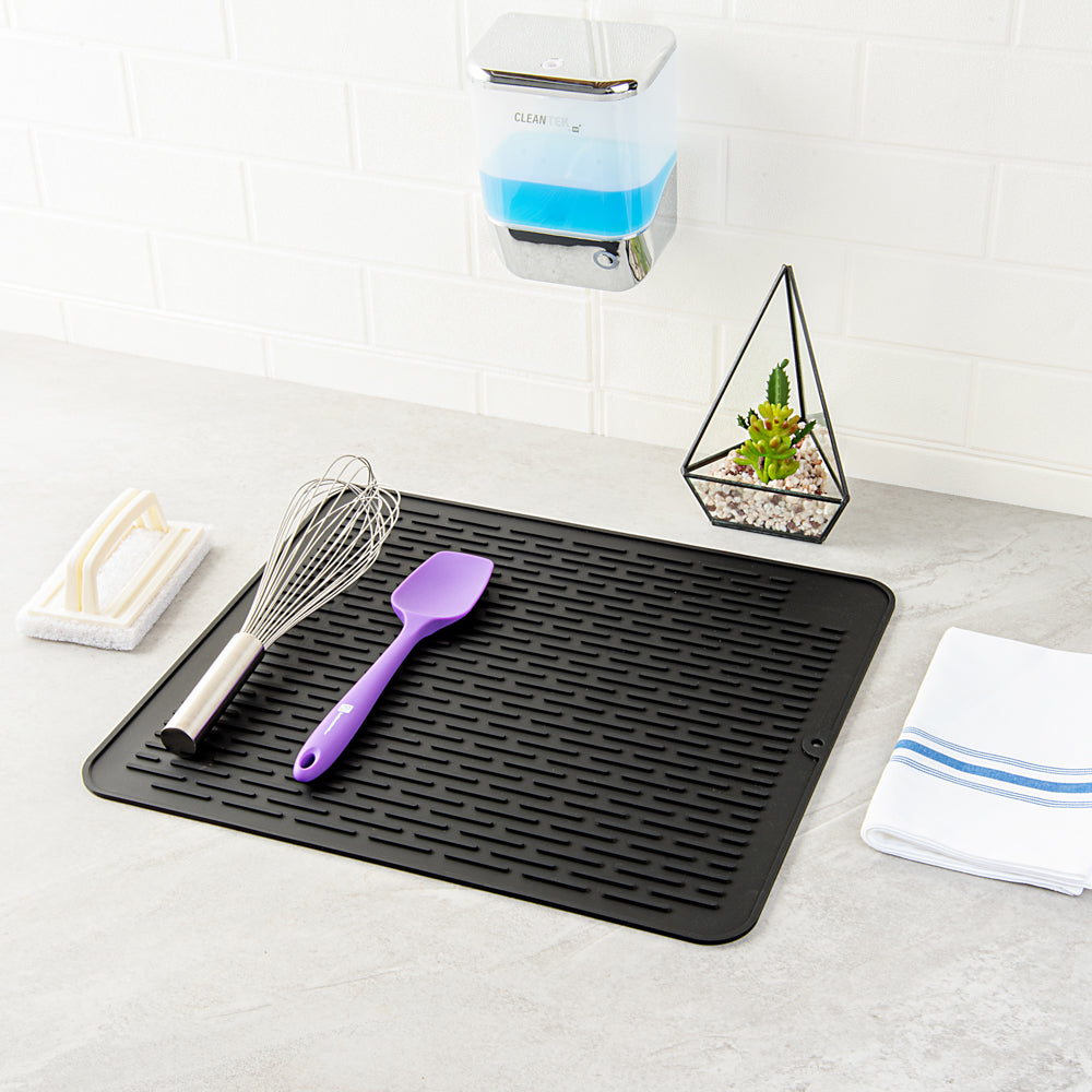 Comfy Grip Rectangle Black Silicone Dish Drying Mat - 17 3/4" x 15 3/4" - 1 count box