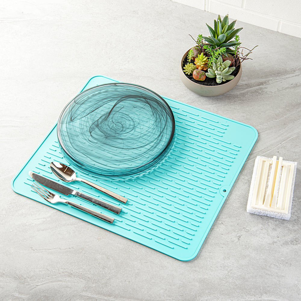 Comfy Grip Rectangle Turquoise Silicone Dish Drying Mat - 17 3/4" x 15 3/4" - 1 count box