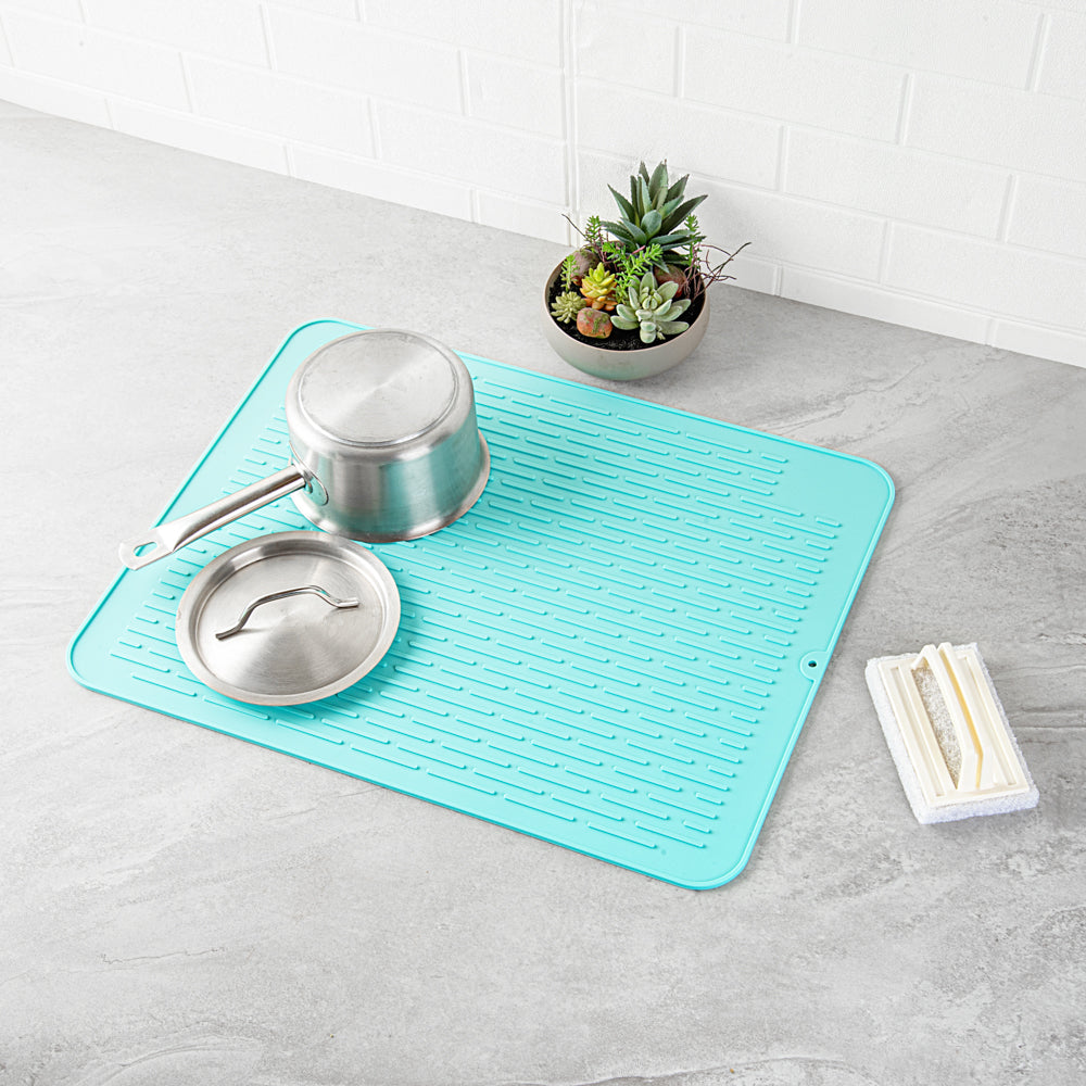 Comfy Grip Rectangle Turquoise Silicone Dish Drying Mat - 23" x 18" - 1 count box