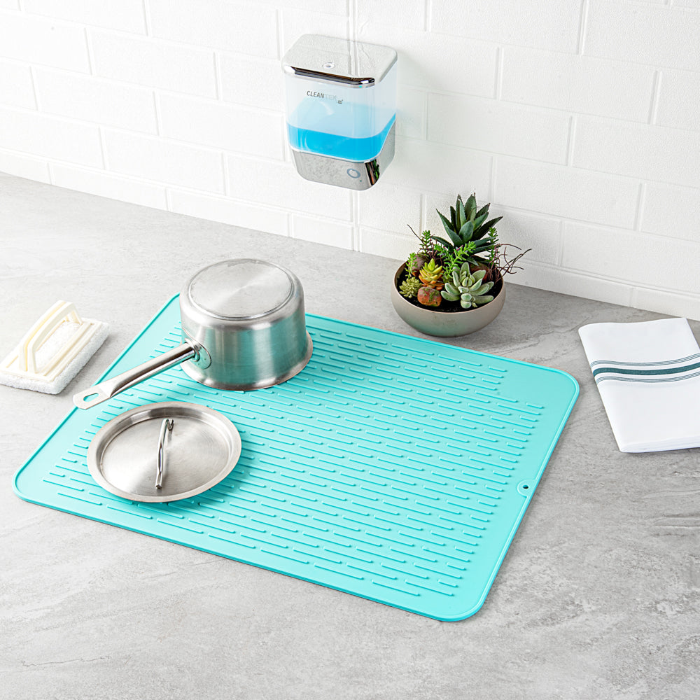 Comfy Grip Rectangle Turquoise Silicone Dish Drying Mat - 23" x 18" - 1 count box