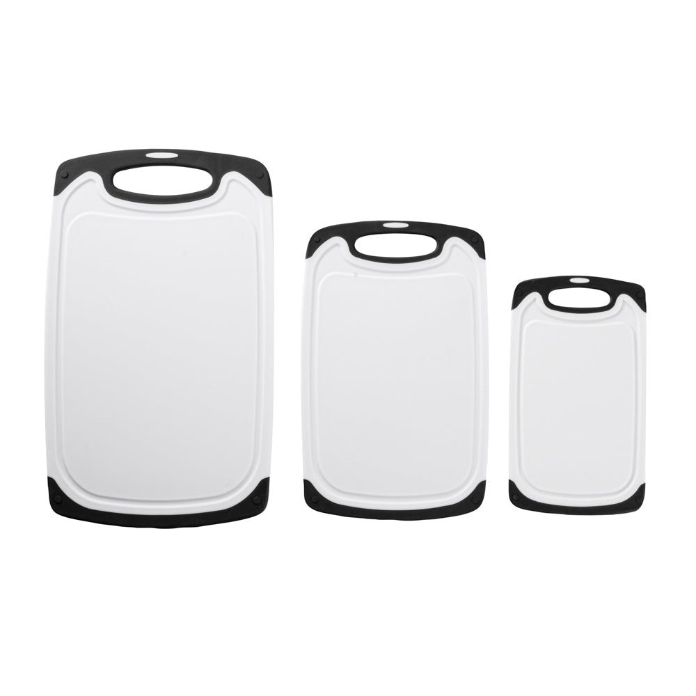 Comfy Grip White and Black Plastic Cutting Board Set - Includes 3 Boards, with Juice Groove, Handle - 1 count box
