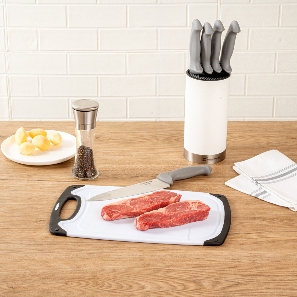 Comfy Grip White and Black Plastic Cutting Board Set - Includes 3 Boards, with Juice Groove, Handle - 1 count box