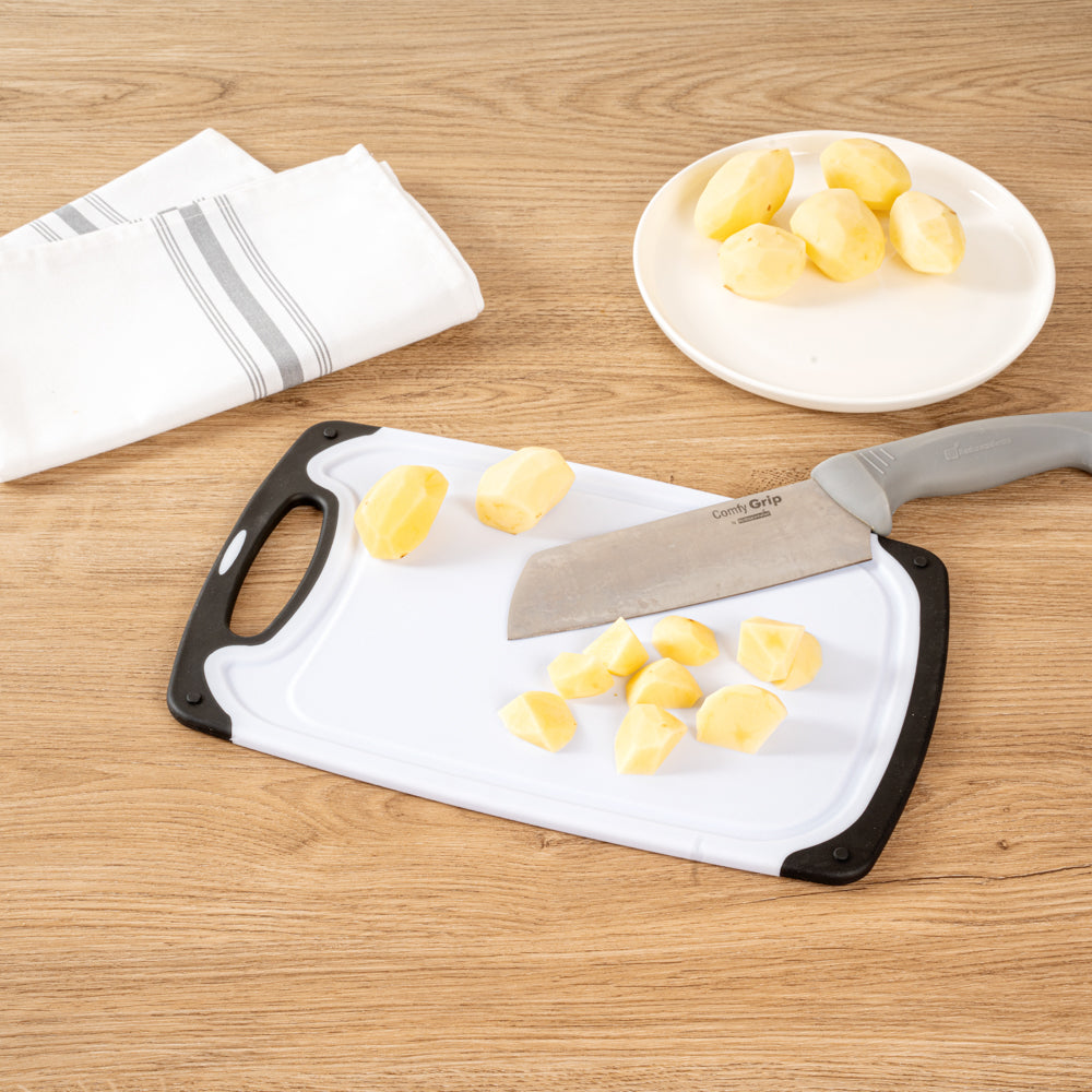 Comfy Grip White and Black Plastic Cutting Board Set - Includes 3 Boards, with Juice Groove, Handle - 1 count box