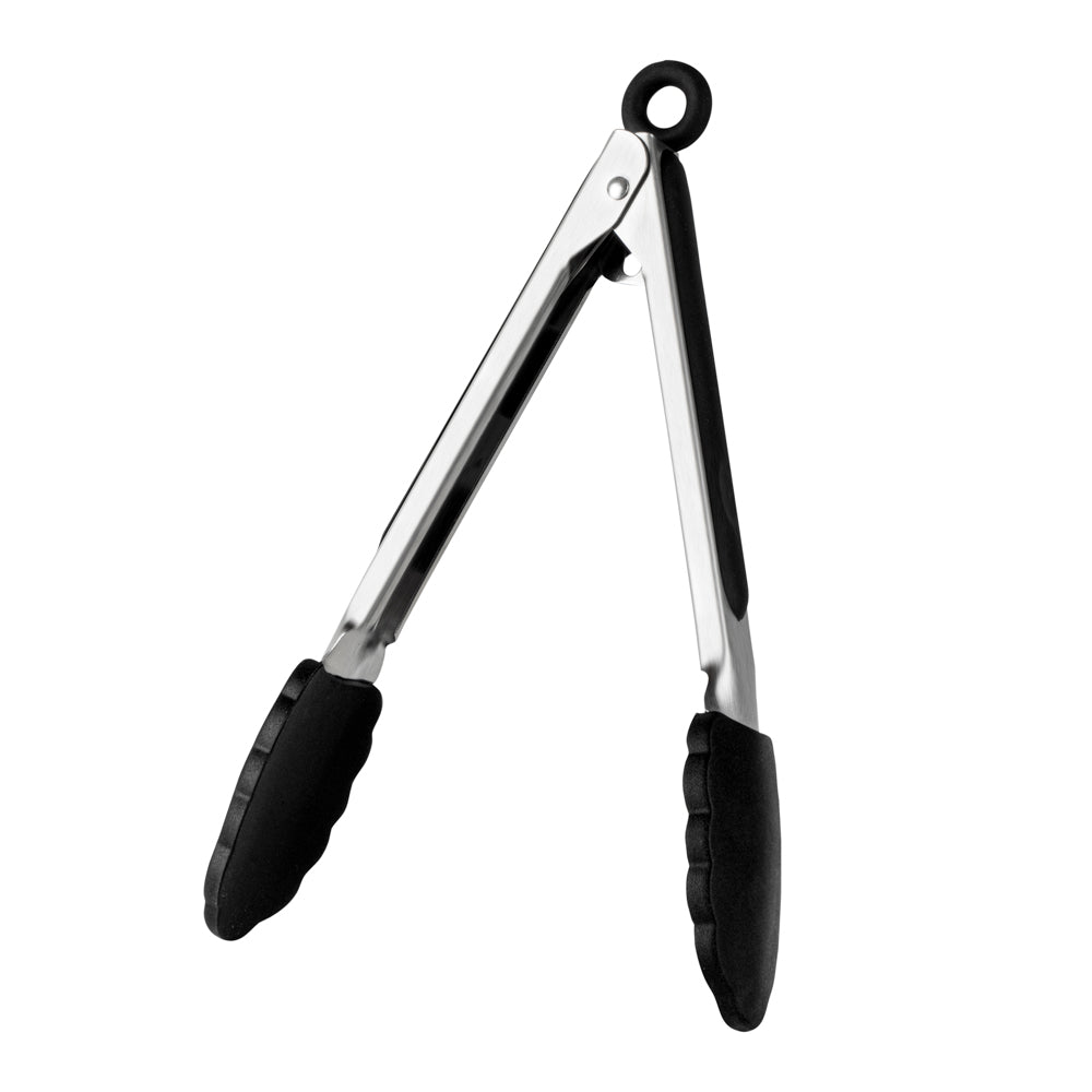 Met Lux Black Stainless Steel Kitchen Tong - Scalloped - 9" x 1 1/2" x 1" - 1 count box