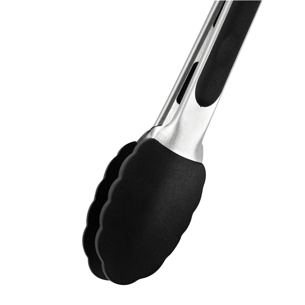 Met Lux Black Stainless Steel Kitchen Tong - Scalloped - 9" x 1 1/2" x 1" - 1 count box