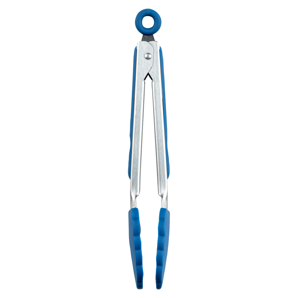 Met Lux Blue Stainless Steel Kitchen Tong - Scalloped - 9" x 1 1/2" x 1" - 1 count box