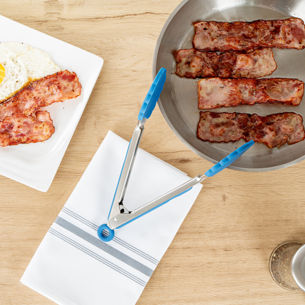 Met Lux Blue Stainless Steel Kitchen Tong - Scalloped - 9" x 1 1/2" x 1" - 1 count box