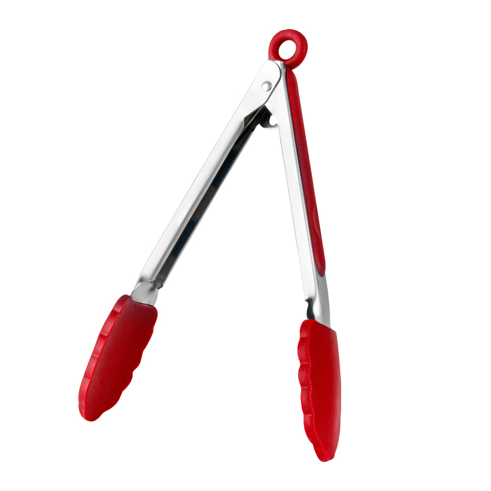 Met Lux Red Stainless Steel Kitchen Tong - Scalloped - 9" x 1 1/2" x 1" - 1 count box