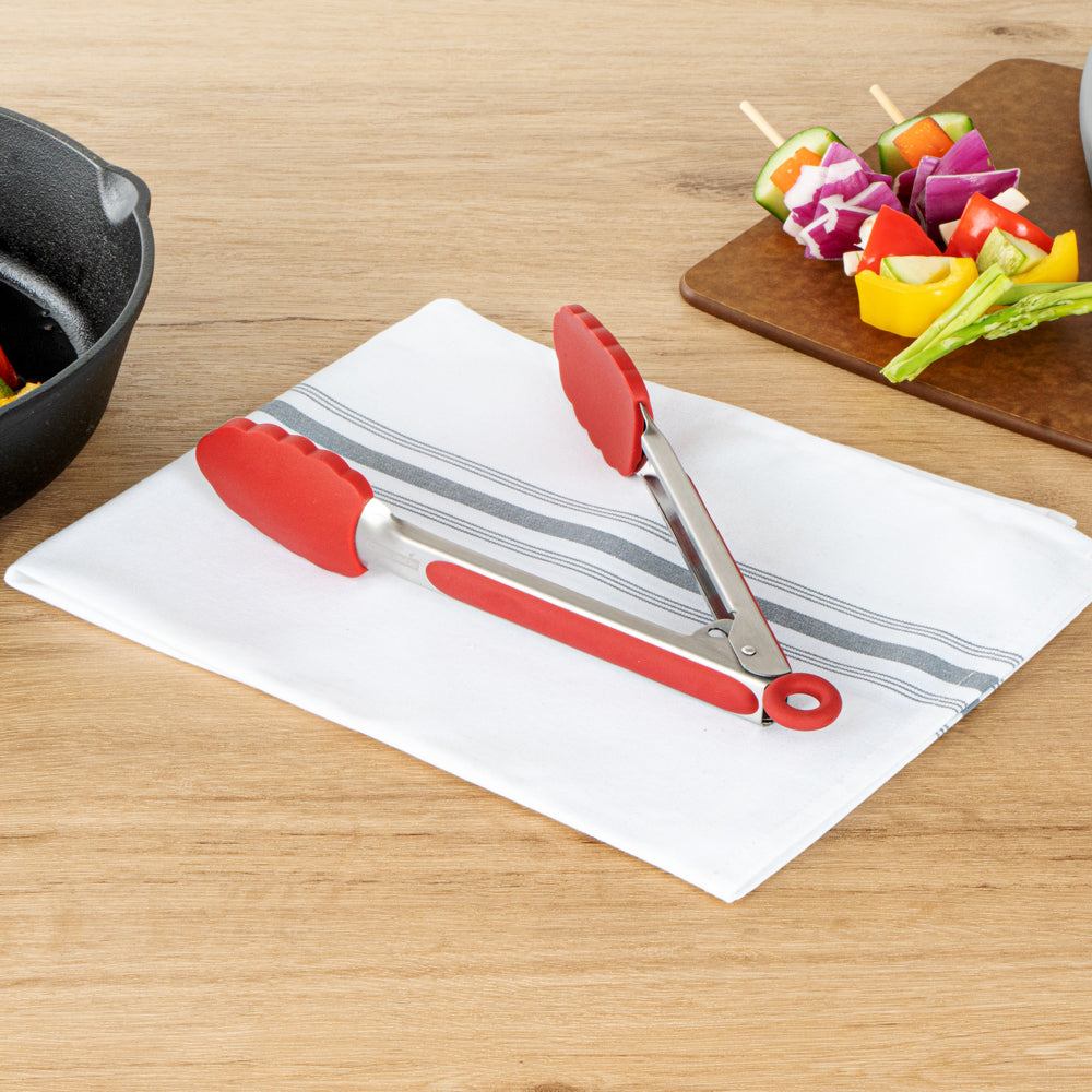 Met Lux Red Stainless Steel Kitchen Tong - Scalloped - 9" x 1 1/2" x 1" - 1 count box
