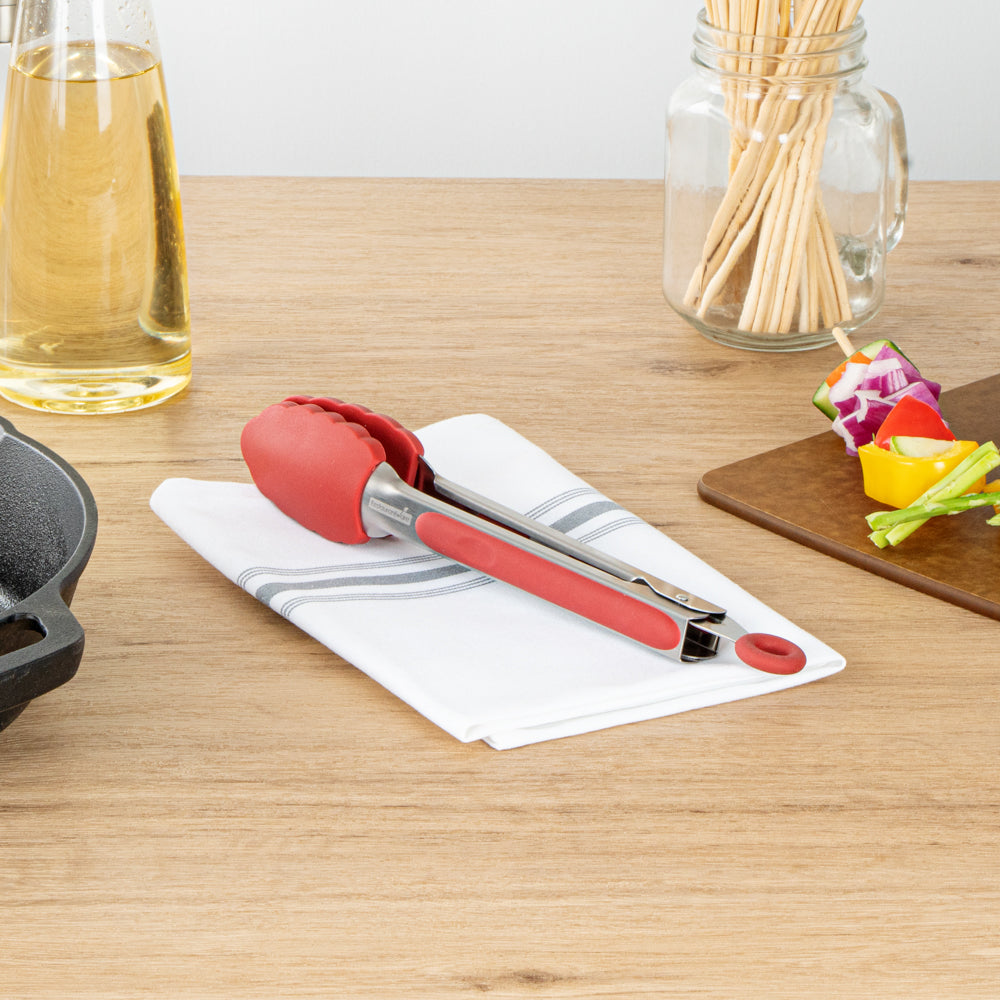 Met Lux Red Stainless Steel Kitchen Tong - Scalloped - 9" x 1 1/2" x 1" - 1 count box