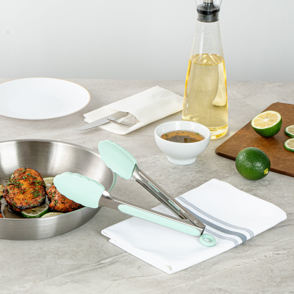 Met Lux Teal Stainless Steel Kitchen Tong - Scalloped - 9" x 1 1/2" x 1" - 1 count box