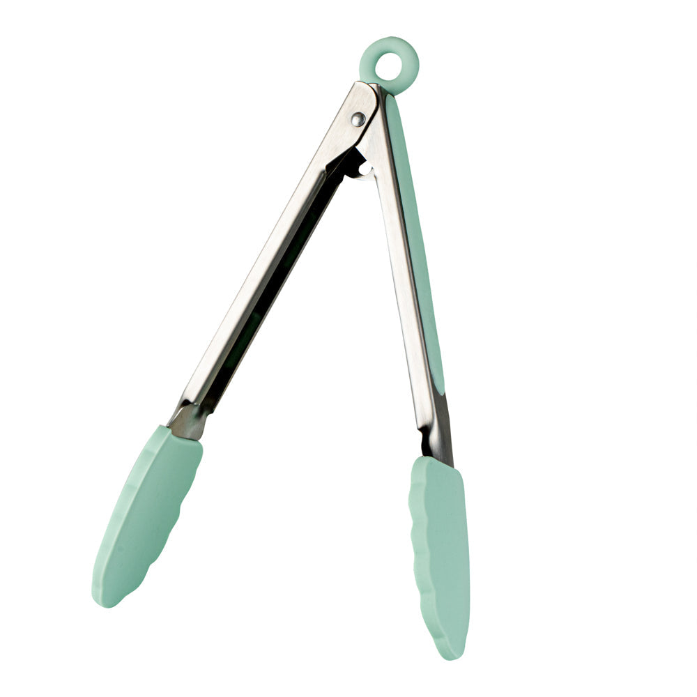 Met Lux Teal Stainless Steel Kitchen Tong - Scalloped - 9" x 1 1/2" x 1" - 1 count box