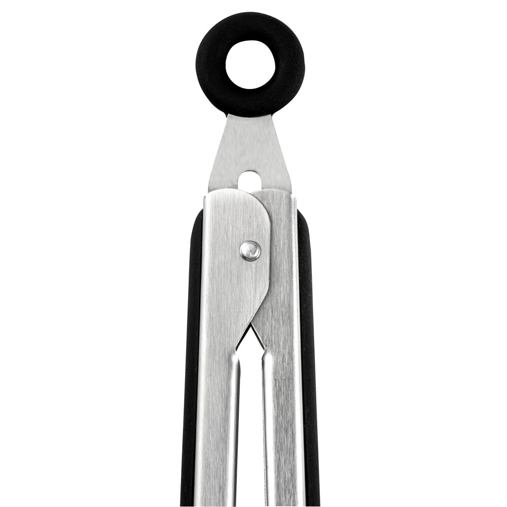 Met Lux Black Stainless Steel Kitchen Tong - Scalloped - 12" x 1 3/4" x 1" - 1 count box