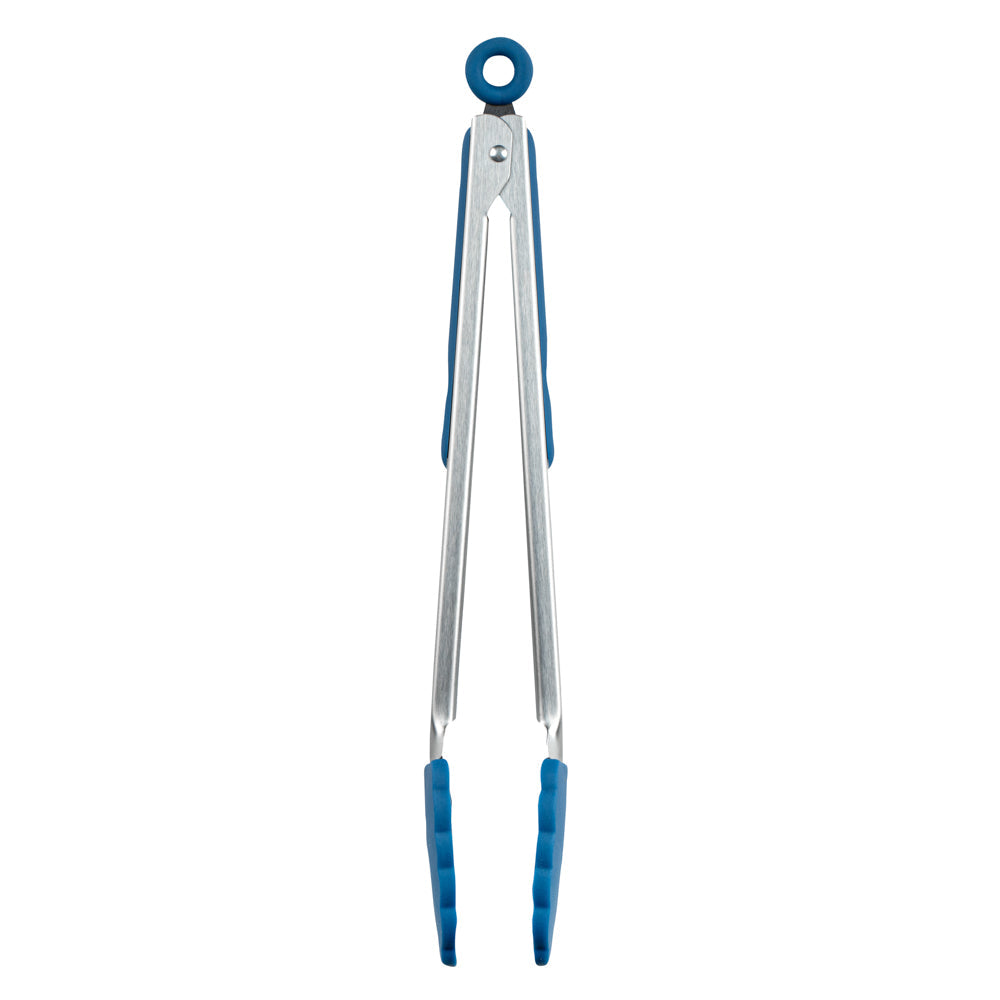 Met Lux Blue Stainless Steel Kitchen Tong - Scalloped - 12" x 1 3/4" x 1" - 1 count box