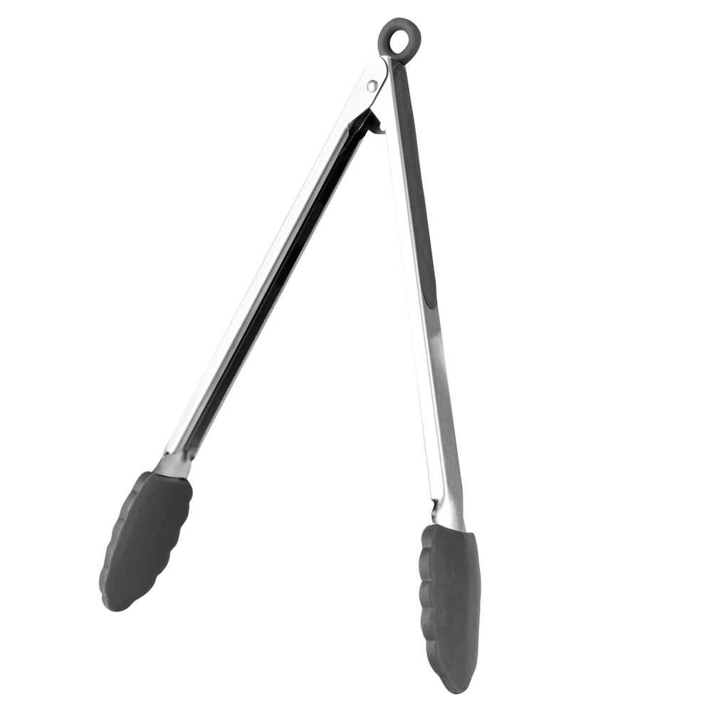 Met Lux Gray Stainless Steel Kitchen Tong - Scalloped - 12" x 1 3/4" x 1" - 1 count box