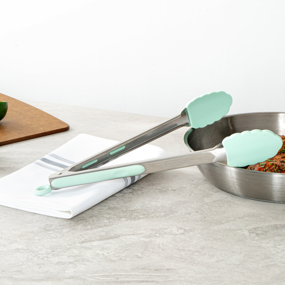 Met Lux Teal Stainless Steel Kitchen Tong - Scalloped - 12" x 1 3/4" x 1" - 1 count box