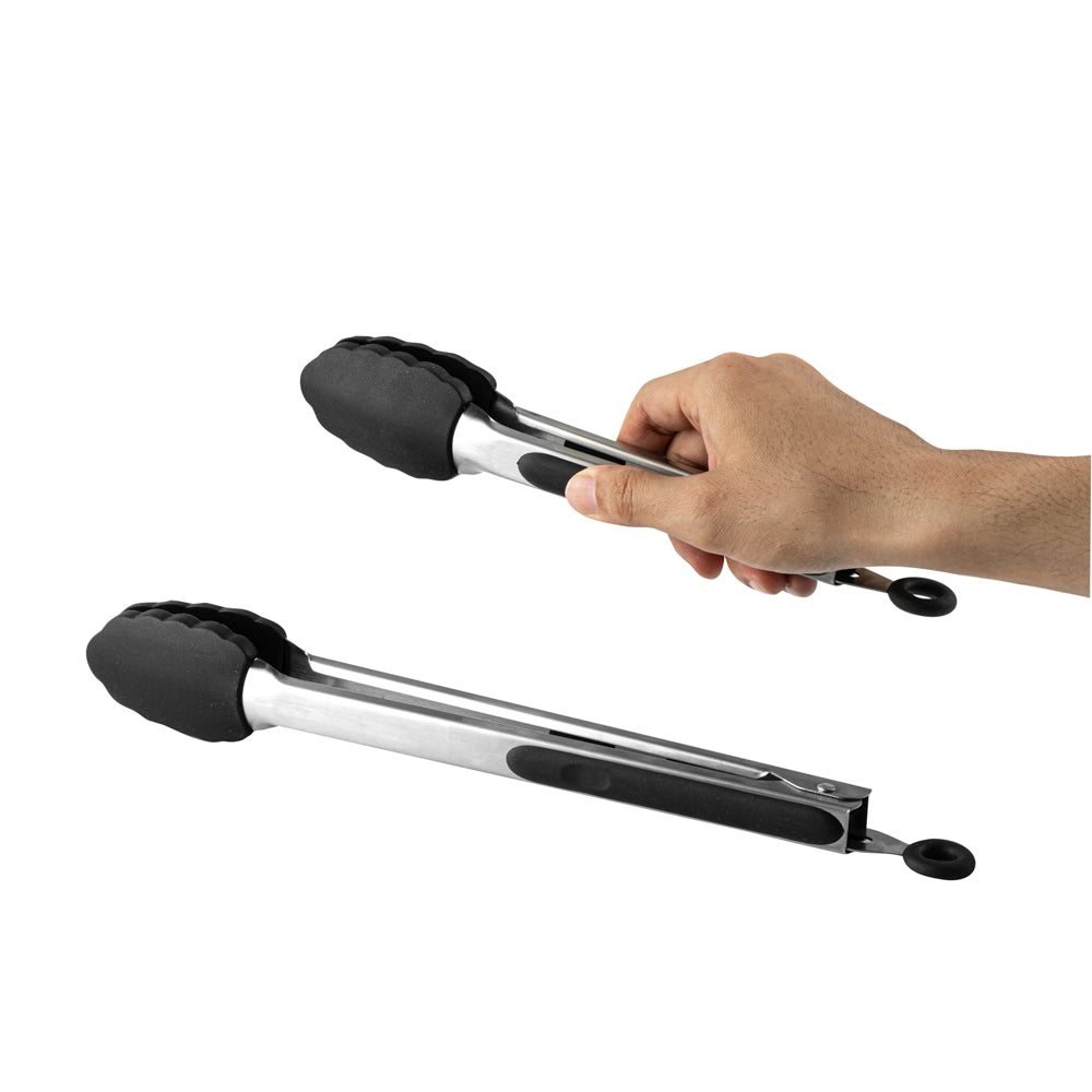 Met Lux Black Stainless Steel 2-Piece Kitchen Tong Set - Scalloped - 12" x 1 3/4" x 2" - 1 count box