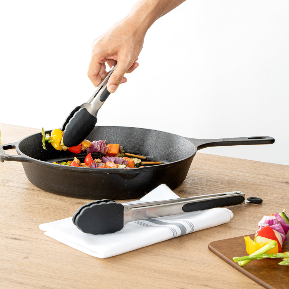 Met Lux Black Stainless Steel 2-Piece Kitchen Tong Set - Scalloped - 12" x 1 3/4" x 2" - 1 count box
