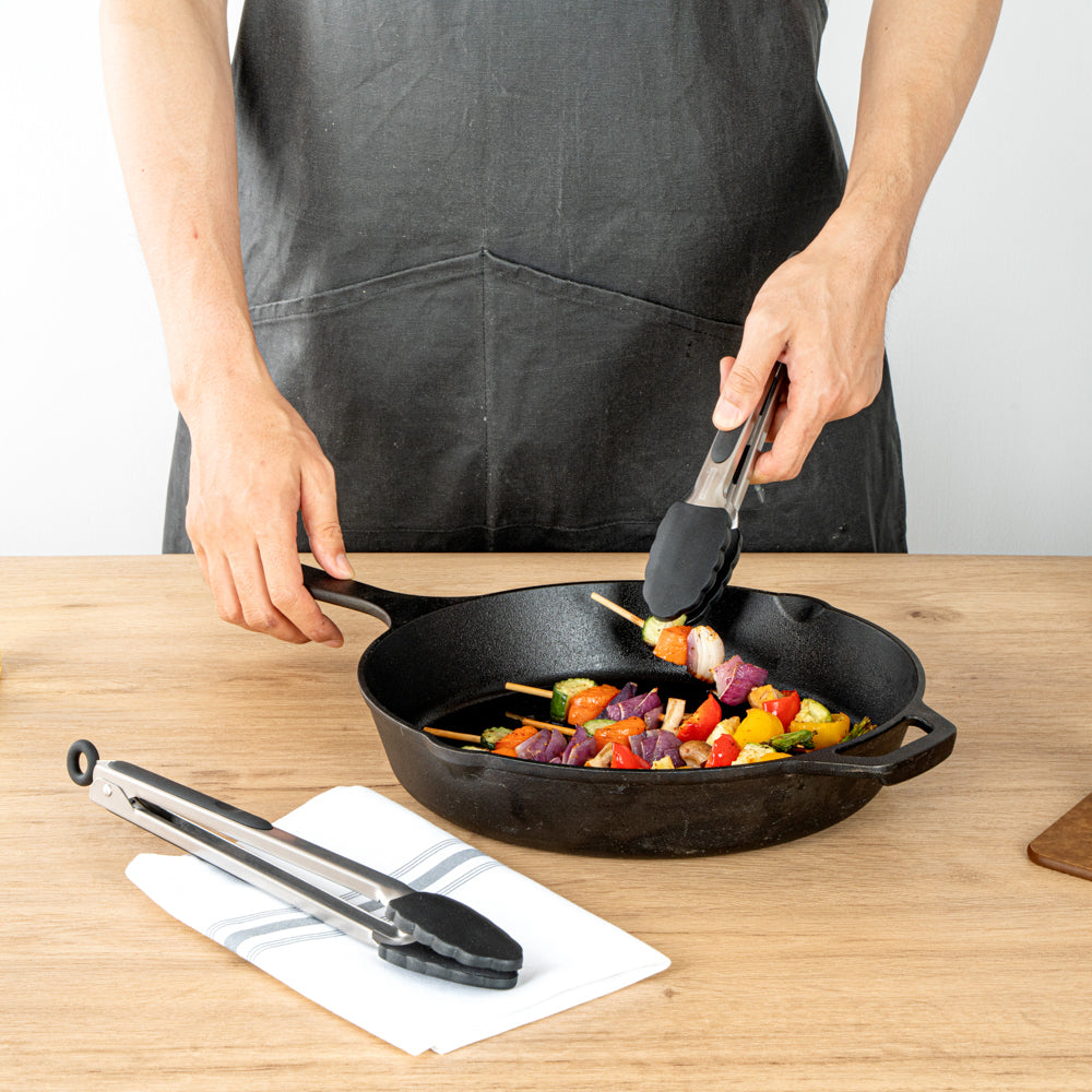 Met Lux Black Stainless Steel 2-Piece Kitchen Tong Set - Scalloped - 12" x 1 3/4" x 2" - 1 count box