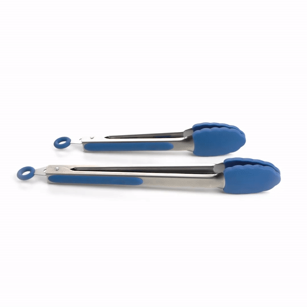 Met Lux Blue Stainless Steel 2-Piece Kitchen Tong Set - Scalloped - 12" x 1 3/4" x 2" - 1 count box