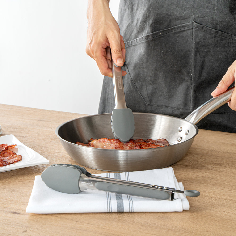 Met Lux Gray Stainless Steel 2-Piece Kitchen Tong Set - Scalloped - 12" x 1 3/4" x 2" - 1 count box