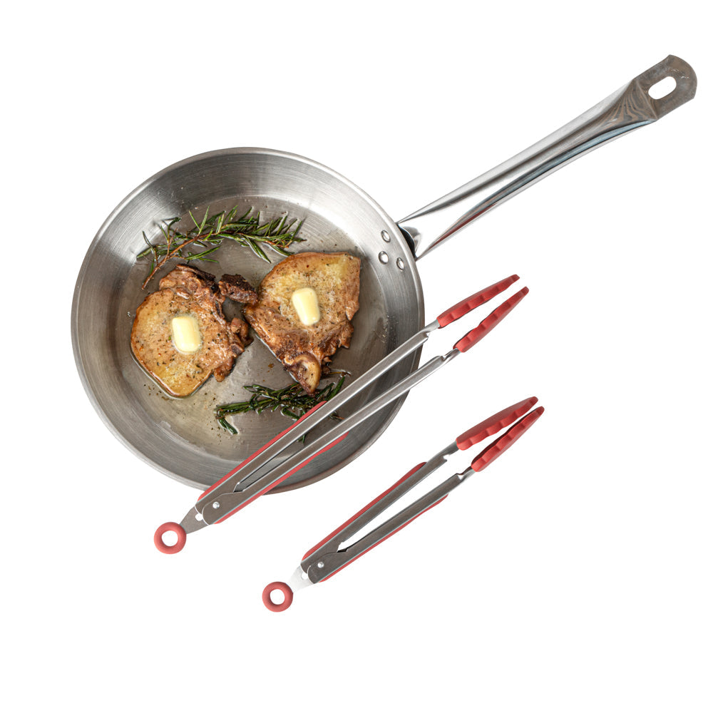 Met Lux Red Stainless Steel 2-Piece Kitchen Tong Set - Scalloped - 12" x 1 3/4" x 2" - 1 count box