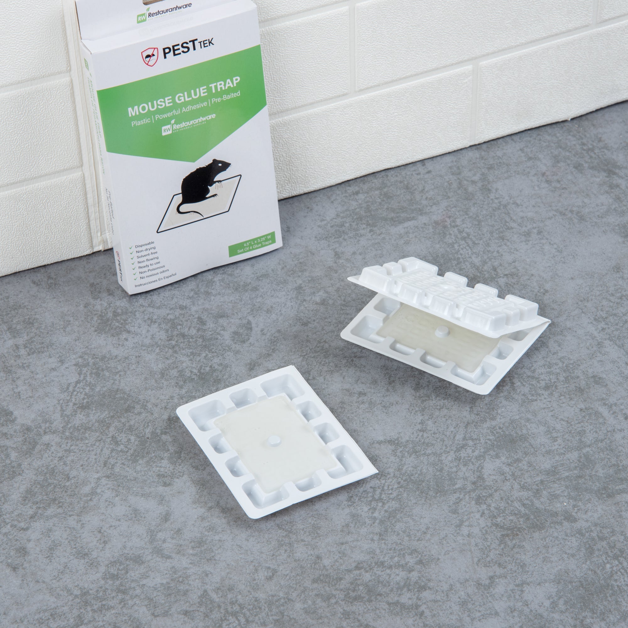 Pest Tek Plastic Mouse Glue Trap - Set of 4 - 4 1/2" x 3 1/4" x 1/2" - 1 count box
