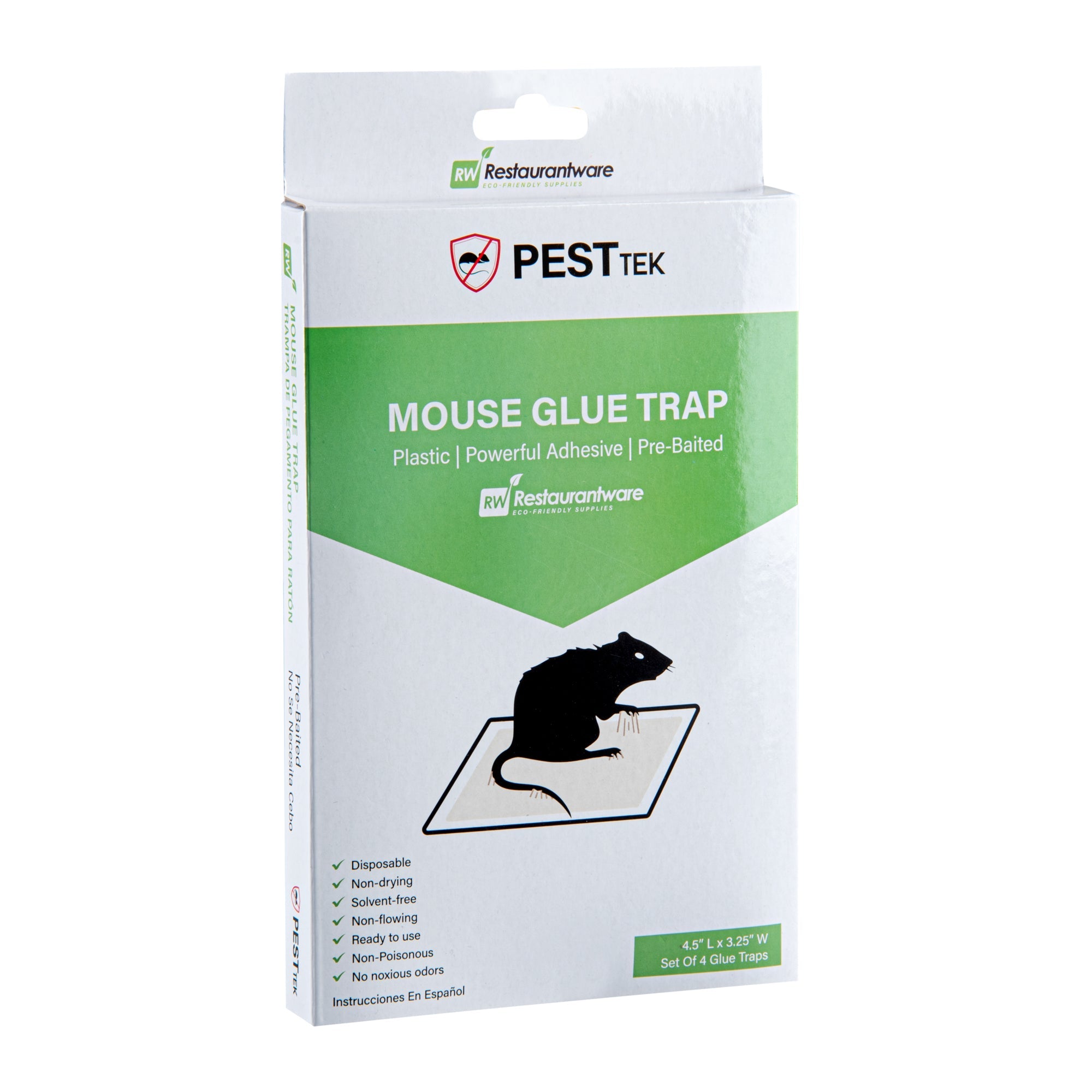 Pest Tek Plastic Mouse Glue Trap - Set of 4 - 4 1/2" x 3 1/4" x 1/2" - 10 count box