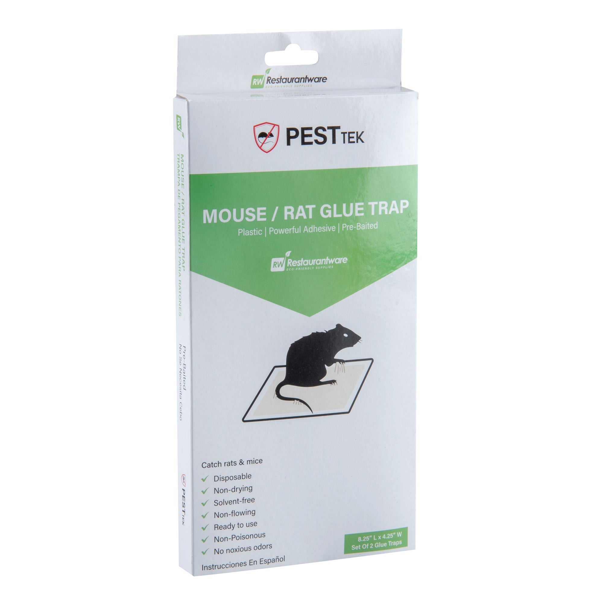 Pest Tek Plastic Mouse / Rat Glue Trap - Set of 2 - 8 1/4" x 4 1/4" x 1" - 1 count box