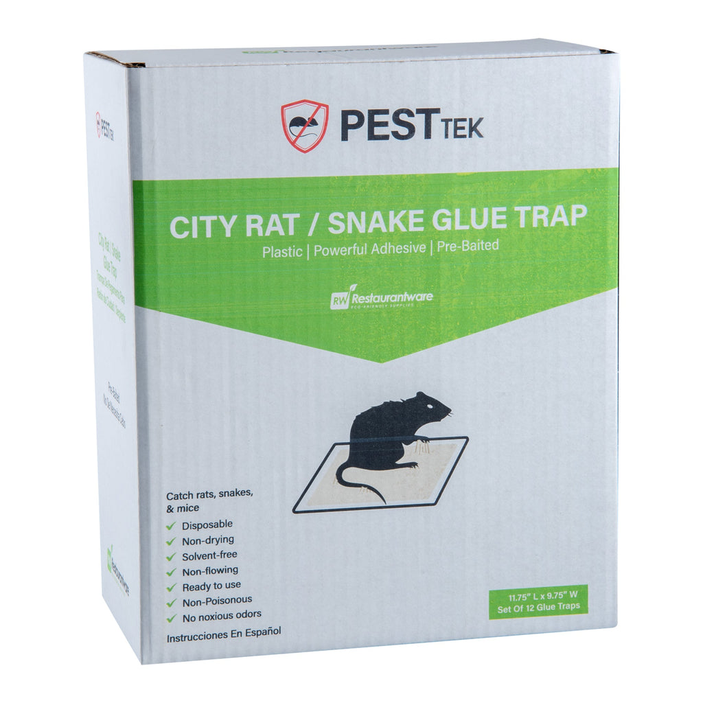 Pest Tek Plastic City Rat / Snake Glue Trap - Set of 12 - 11 3/4" x 9 3/4" x 1/2" - 10 count box