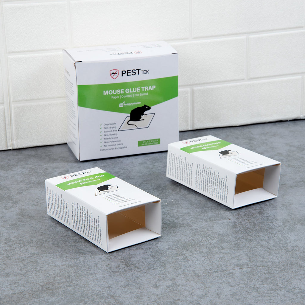 Pest Tek Paper Mouse Glue Trap - Covered, Set of 3 - 6" x 3" x 2" - 10 count box
