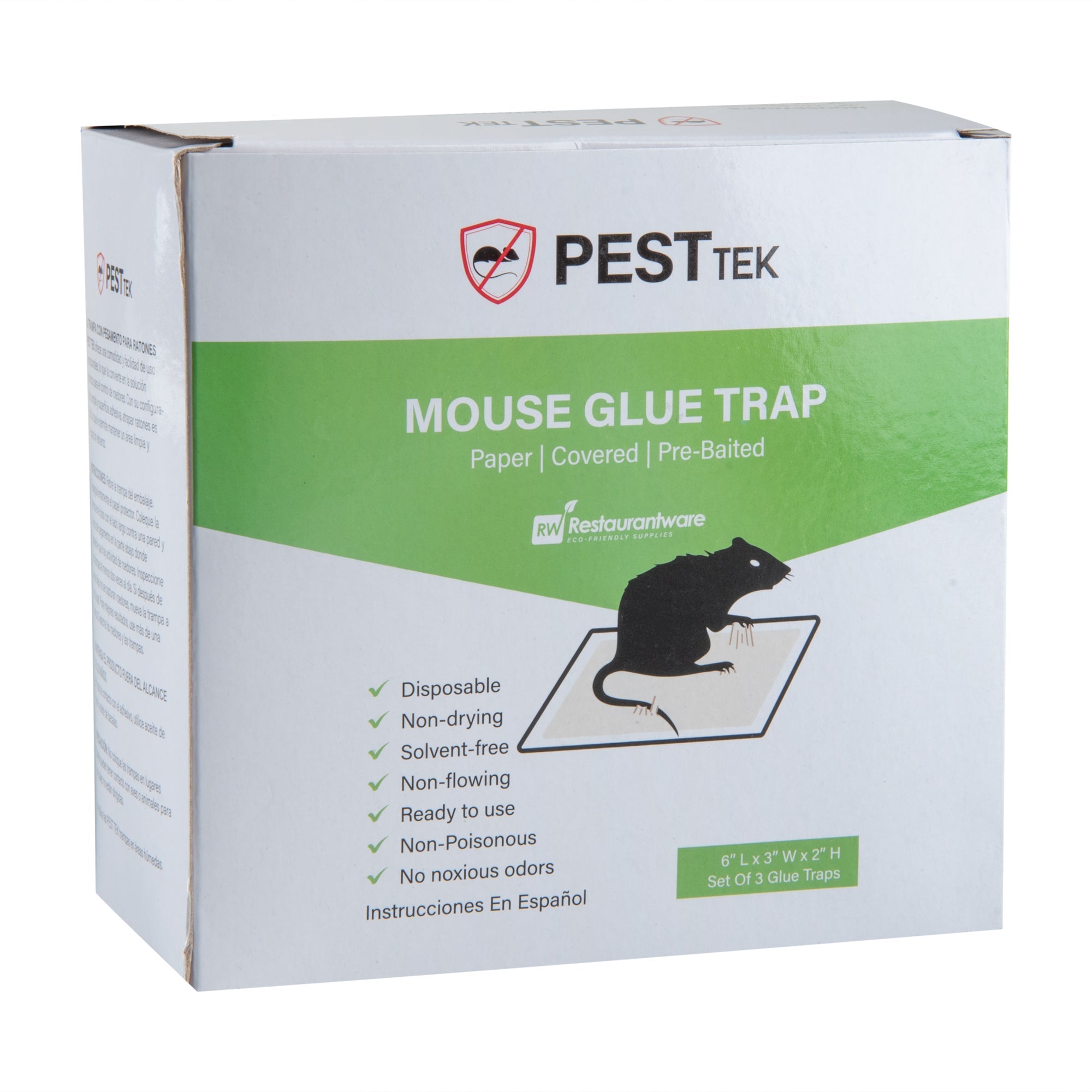 Pest Tek Paper Mouse Glue Trap - Covered, Set of 3 - 6" x 3" x 2" - 10 count box