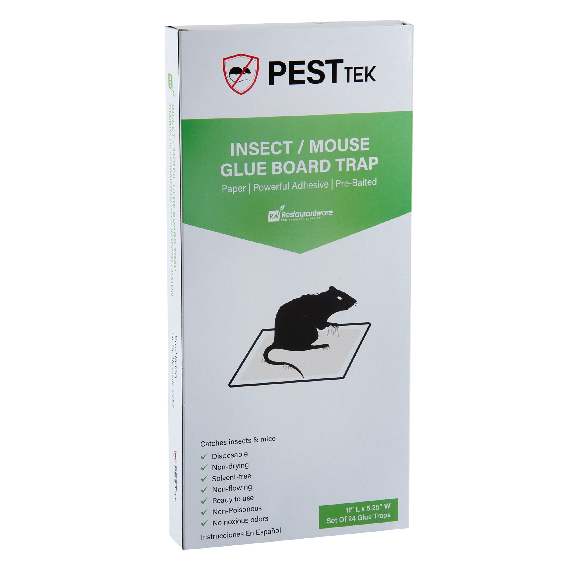 Pest Tek Paper Insect / Mouse Glue Board Trap - Set of 24 - 11" x 5 1/4" - 1 count box