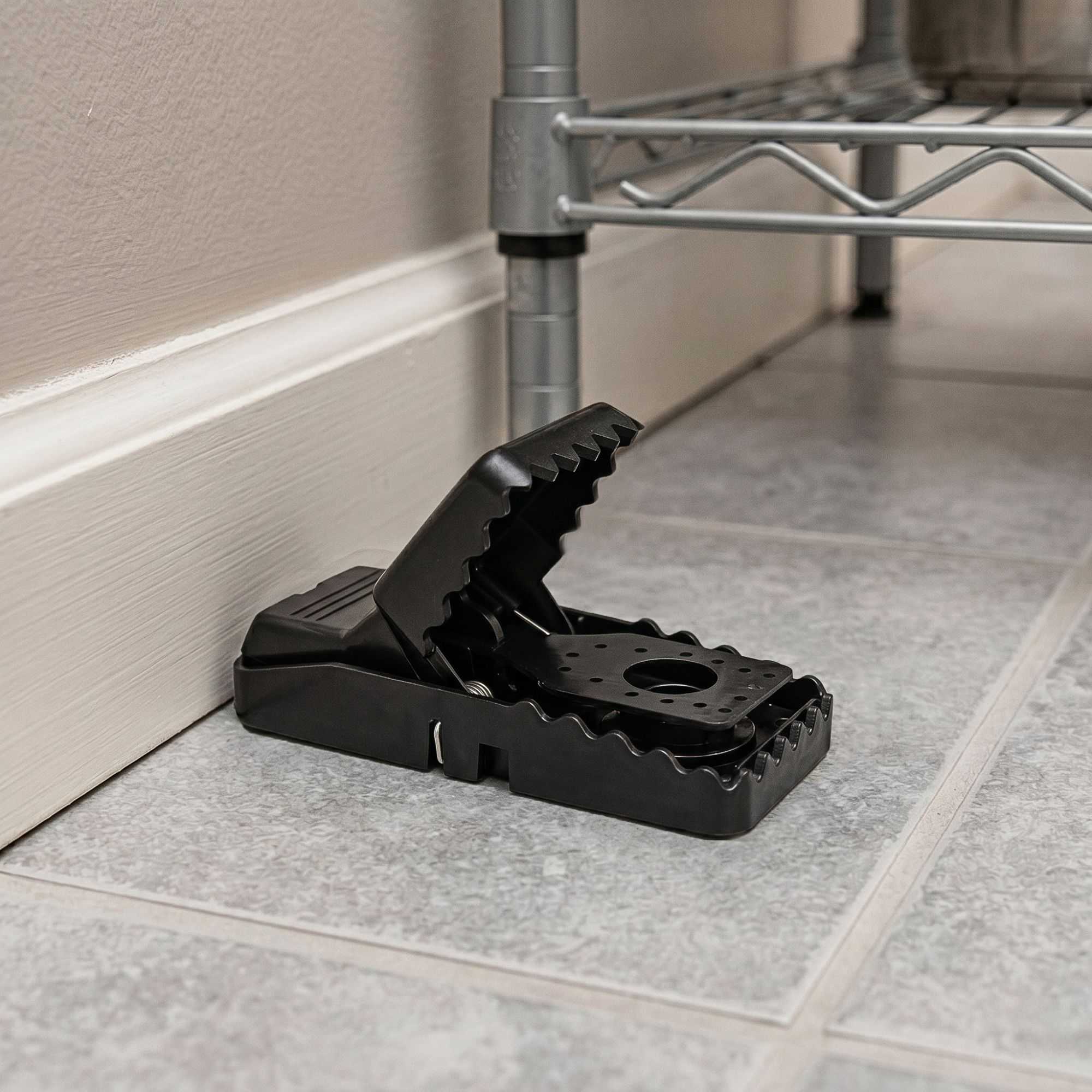 Pest Tek Black Plastic Mouse Trap - Interlocking Teeth, Reusable - 4 1/2" x 2" x 2 1/4" - 6 count box