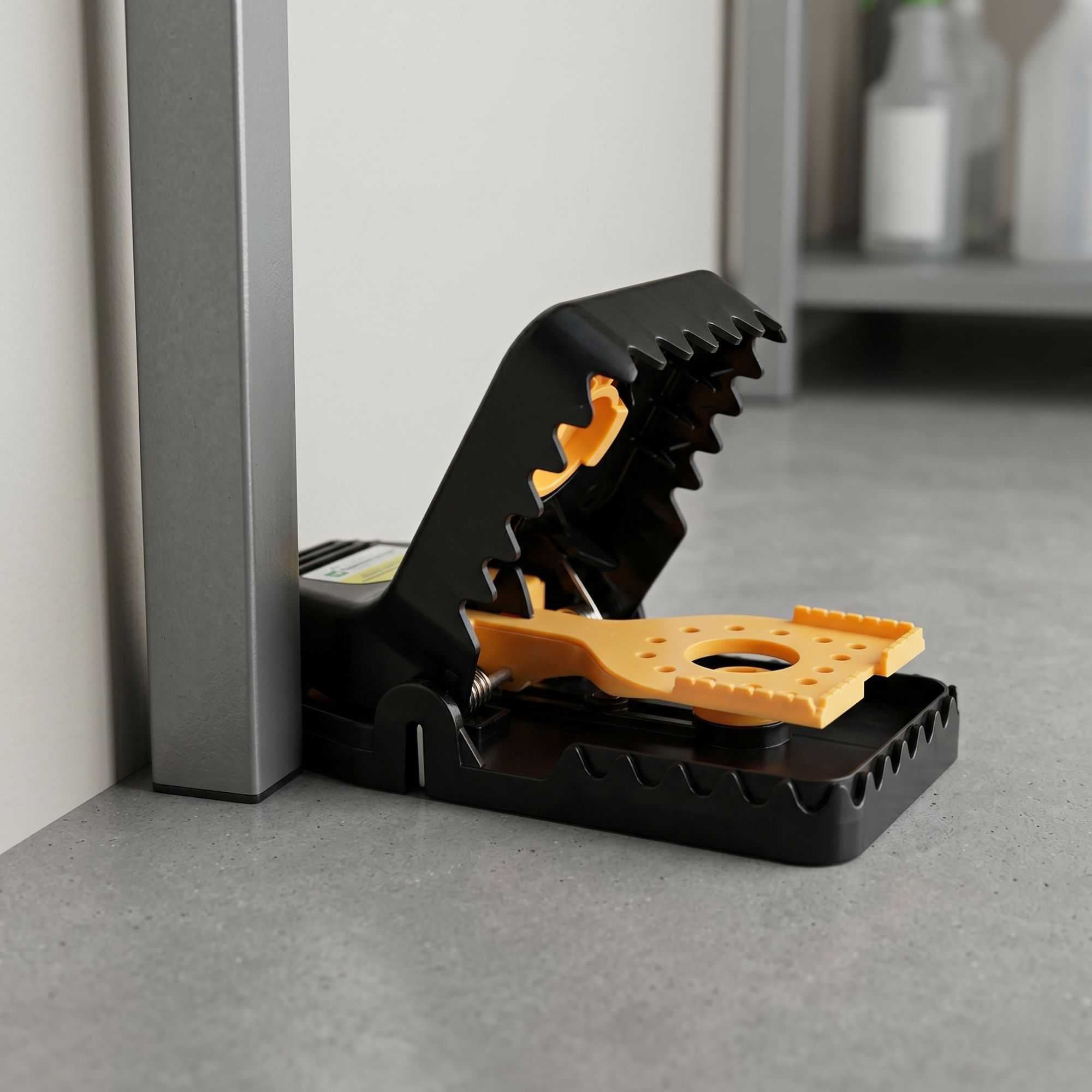 Pest Tek Black Plastic Mouse Trap - Interlocking Teeth, Bait Cap, Reusable - 6" x 3" x 2 3/4" - 6 count box