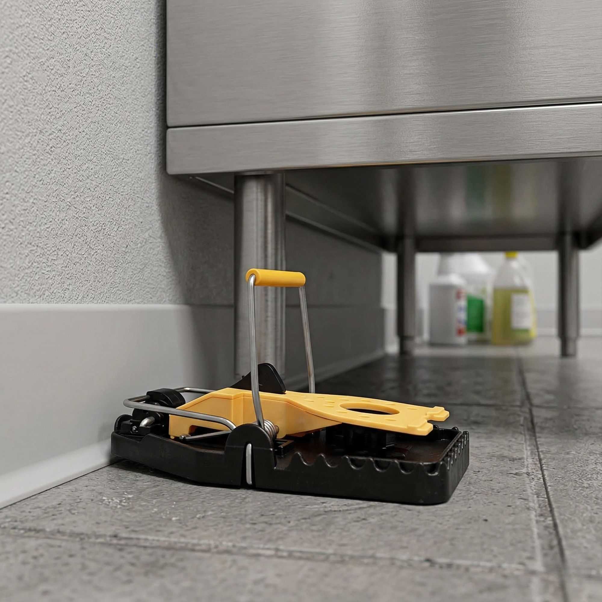 Pest Tek Yellow and Black Plastic Mouse Trap - Kill Bar, Reusable - 4 1/2" x 2" x 2 1/4" - 2 count box