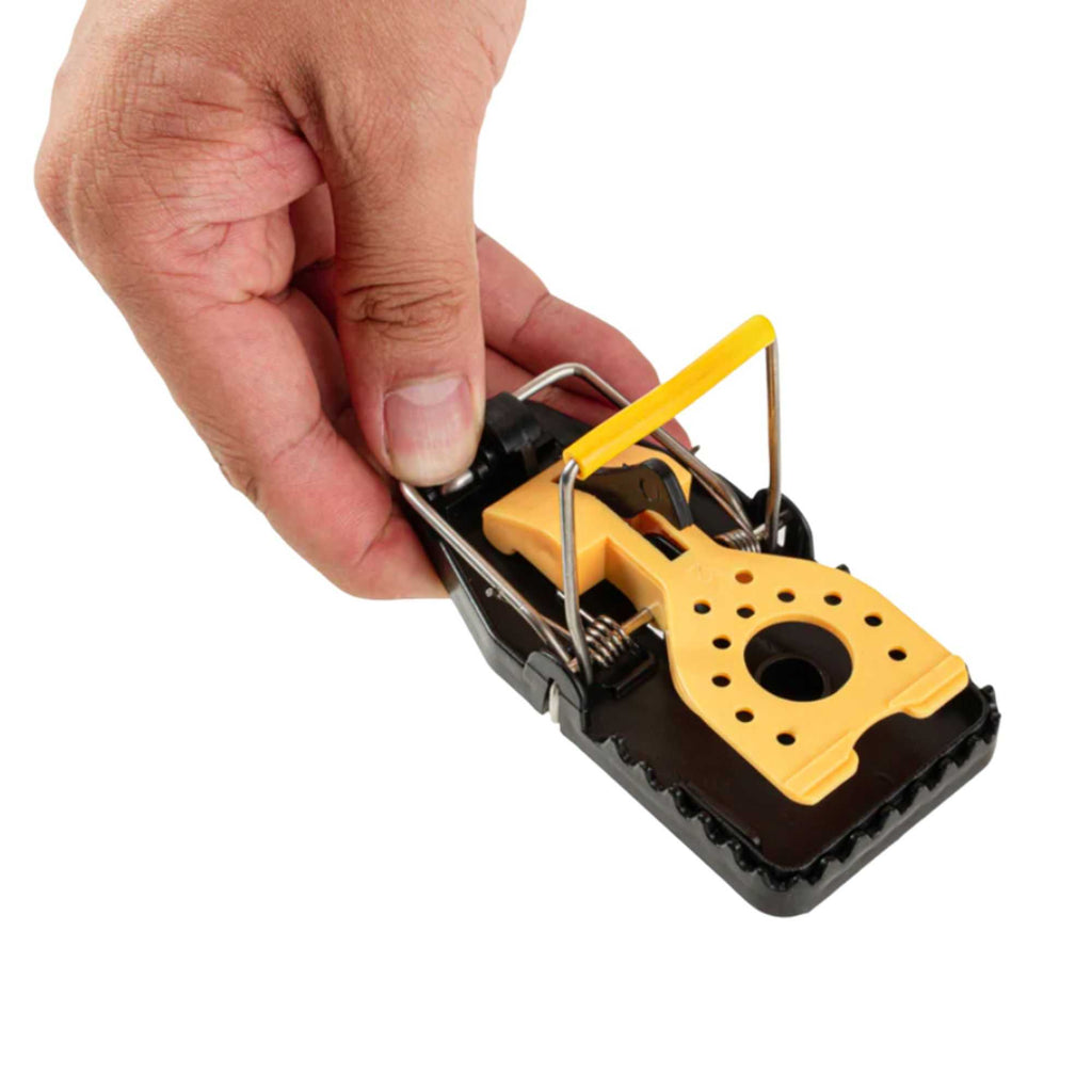 Pest Tek Yellow and Black Plastic Mouse Trap - Kill Bar, Reusable - 4 1/2" x 2" x 2 1/4" - 6 count box