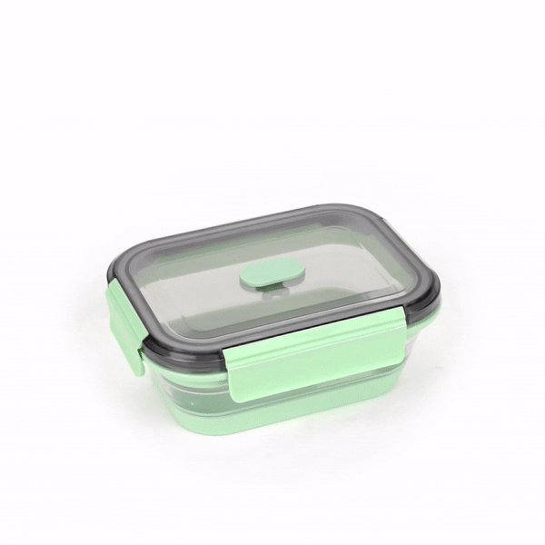 Fresh Hero 27 oz Green Plastic Airtight Food Storage Container - with Vented Lid, Collapsible - 7 1/4" x 5 1/2" x 2 3/4" - 1 count box