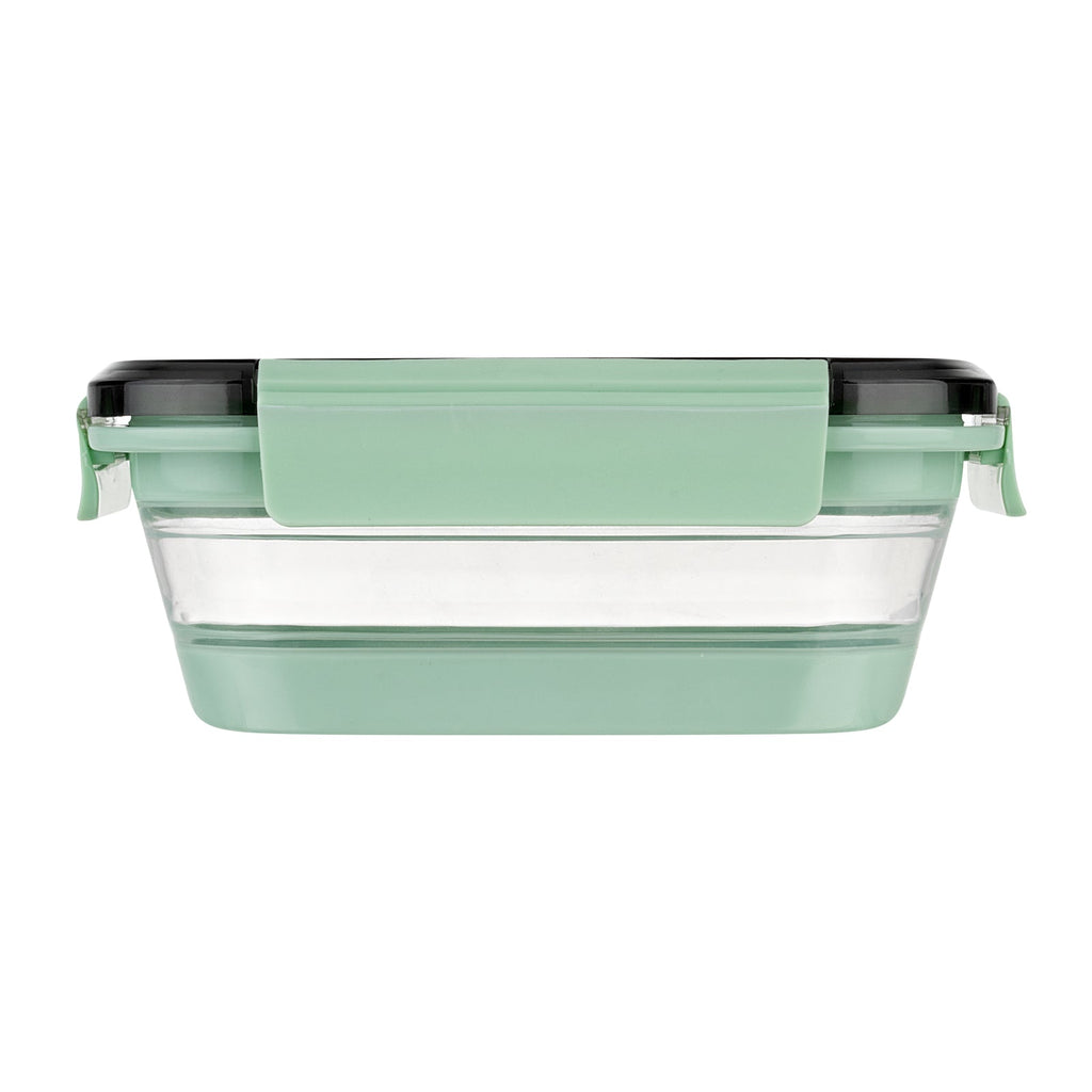 Fresh Hero 27 oz Green Plastic Airtight Food Storage Container - with Vented Lid, Collapsible - 7 1/4" x 5 1/2" x 2 3/4" - 20 count box
