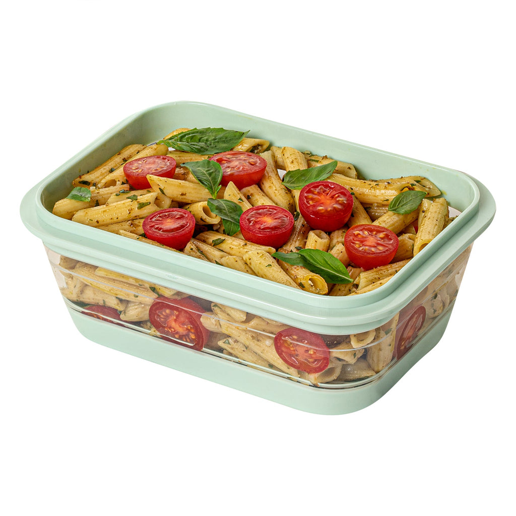 Fresh Hero 40 oz Green Plastic Airtight Food Storage Container - with Vented Lid, Collapsible - 8 1/4" x 6" x 3" - 1 count box