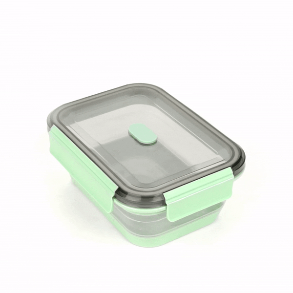 Fresh Hero 40 oz Green Plastic Airtight Food Storage Container - with Vented Lid, Collapsible - 8 1/4" x 6" x 3" - 1 count box