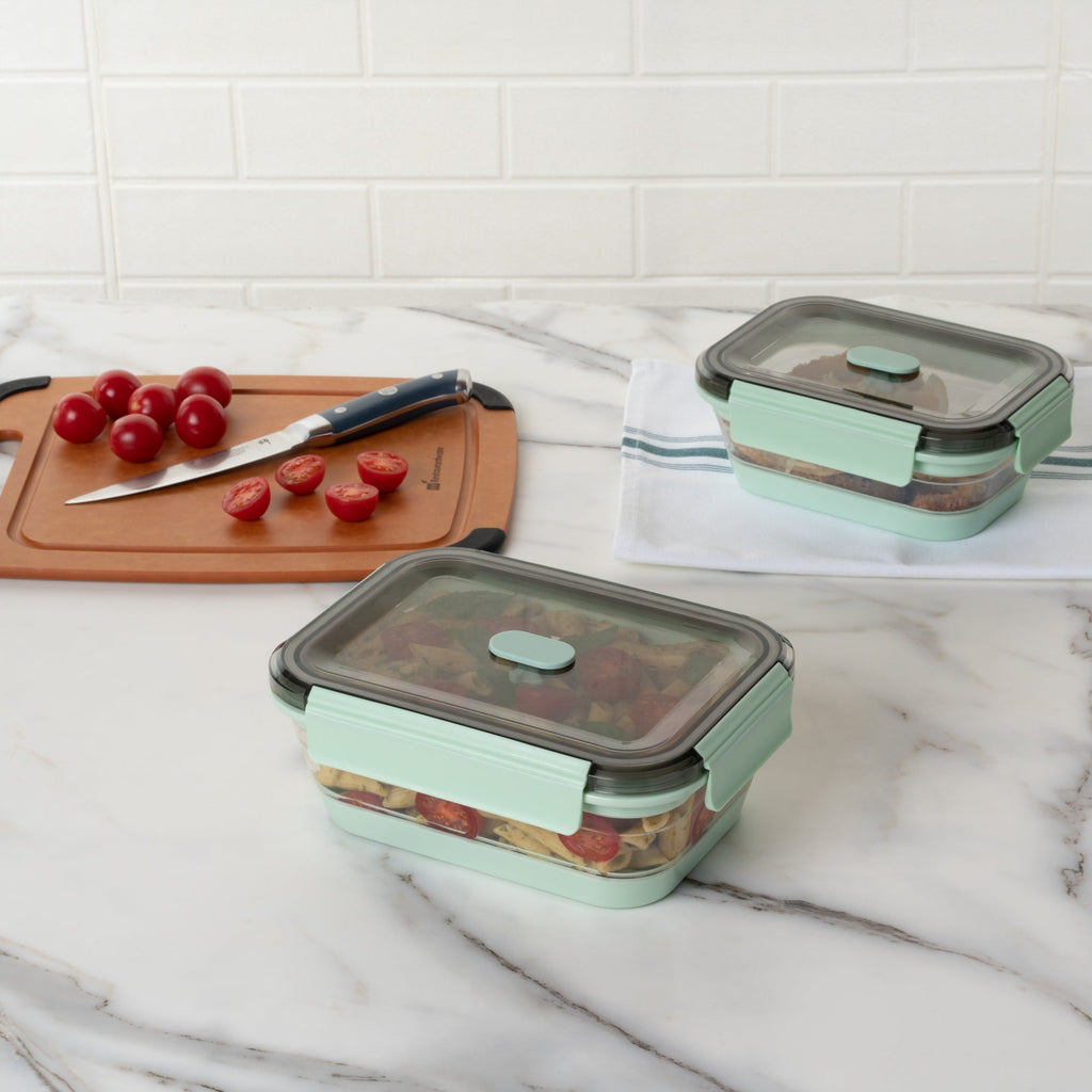 Fresh Hero 40 oz Green Plastic Airtight Food Storage Container - with Vented Lid, Collapsible - 8 1/4" x 6" x 3" - 1 count box