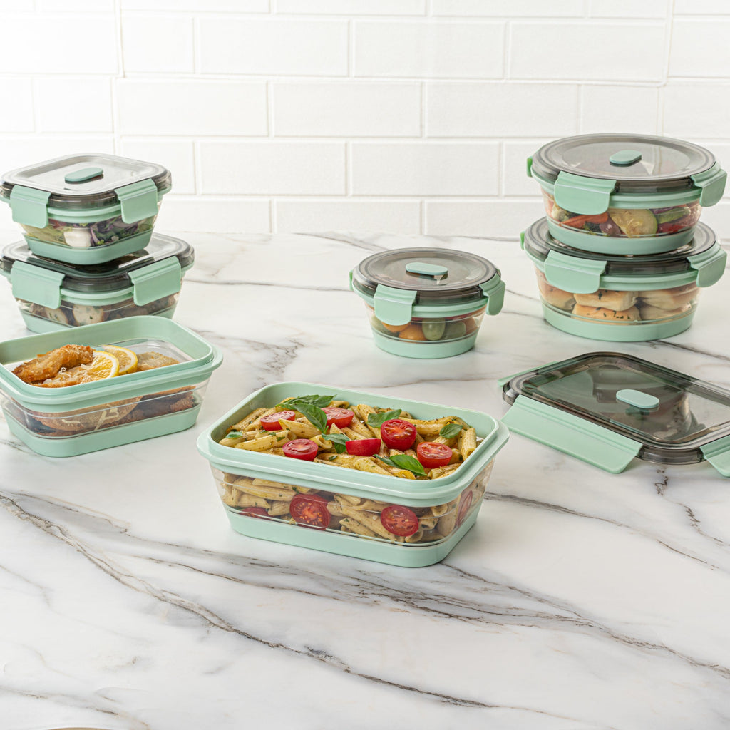 Fresh Hero 40 oz Green Plastic Airtight Food Storage Container - with Vented Lid, Collapsible - 8 1/4" x 6" x 3" - 1 count box