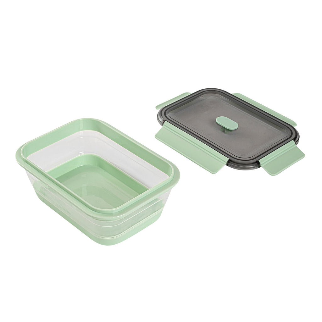 Fresh Hero 40 oz Green Plastic Airtight Food Storage Container - with Vented Lid, Collapsible - 8 1/4" x 6" x 3" - 20 count box