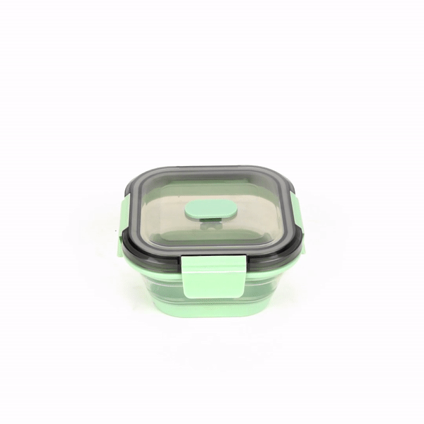 Fresh Hero 17 oz Green Plastic Airtight Food Storage Container - with Vented Lid, Collapsible - 5 1/2" x 5 1/2" x 2 3/4" - 1 count box