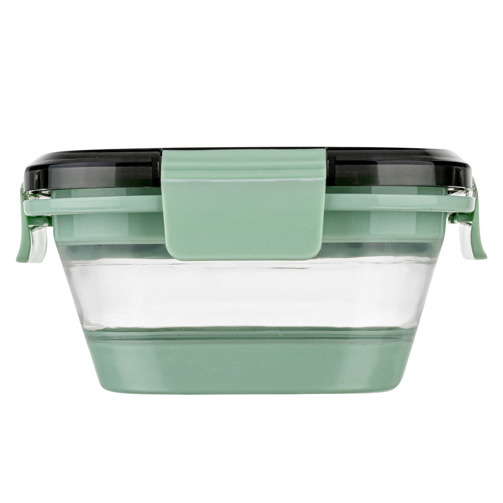 Fresh Hero 17 oz Green Plastic Airtight Food Storage Container - with Vented Lid, Collapsible - 5 1/2" x 5 1/2" x 2 3/4" - 20 count box