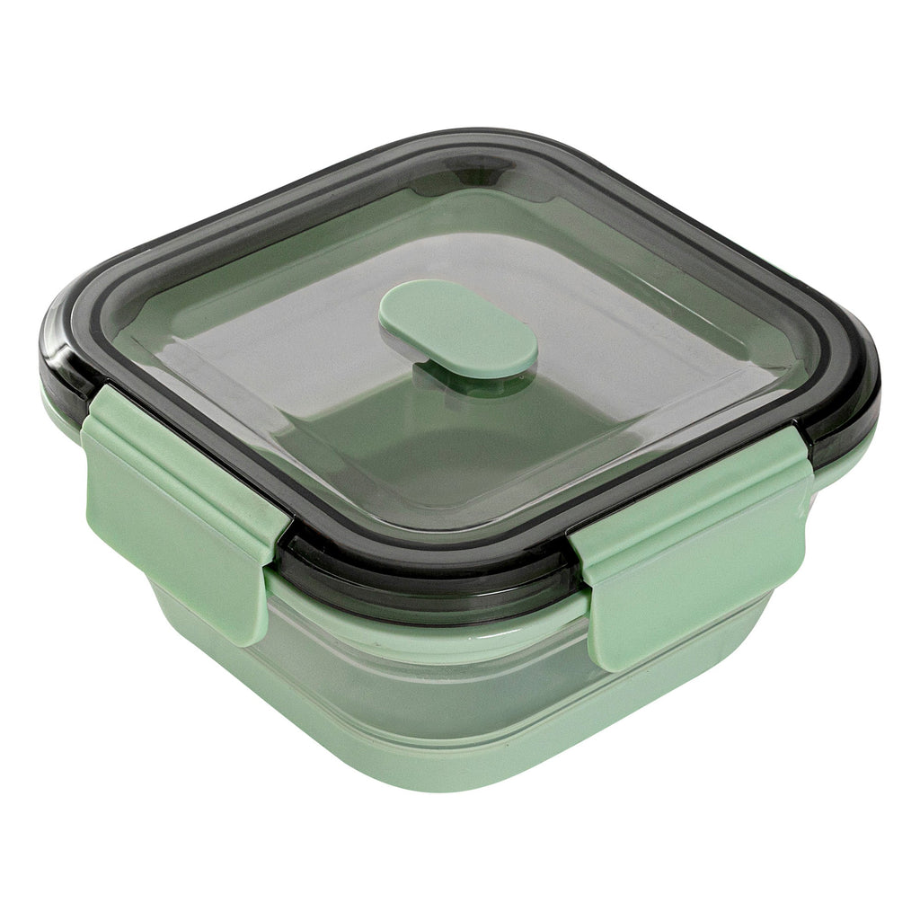 Fresh Hero 24 oz Green Plastic Airtight Food Storage Container - with Vented Lid, Collapsible - 6" x 6" x 2 3/4" - 1 count box